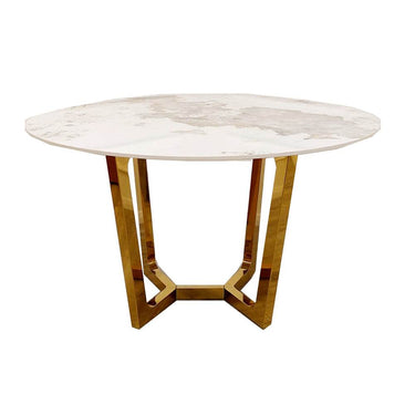 Lucien Gold 1.2M Round Dining Table with Elegant Sintered Stone Top and Sturdy Pedestal Base - UK Luxury Furniture
